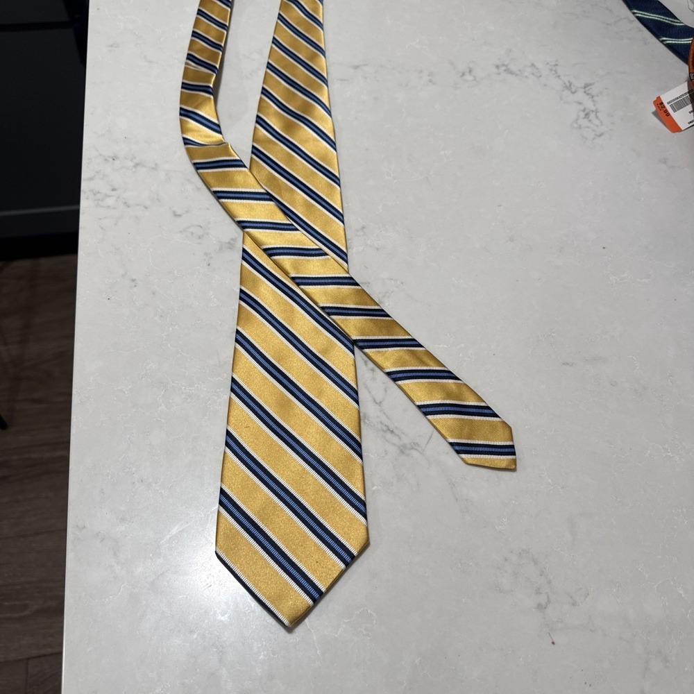 Brooks Brothers 346 Yellow Navy Repp Stripe Silk Tie Made in USA 58x3.5" - Picture 4 of 6